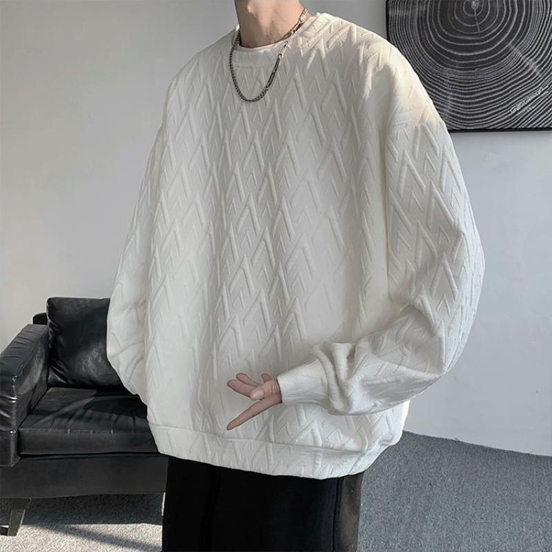 Vit Barock Tung Sweatshirt Herr Premium Vår och Höst Bas Tröja Oversize