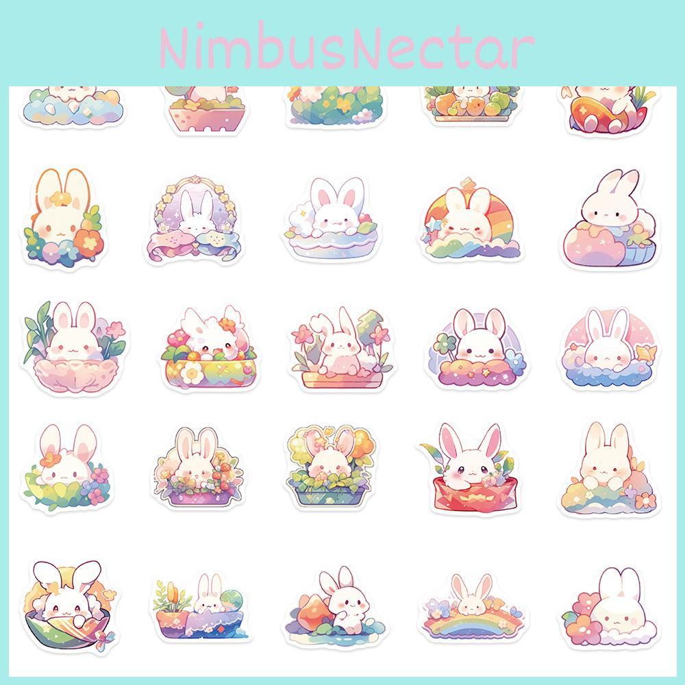 Cute Rainbow Bunny Stickers 50 Pack Pms125 Color Adhesive Decorations For Luggage Journals Phone Cases And More