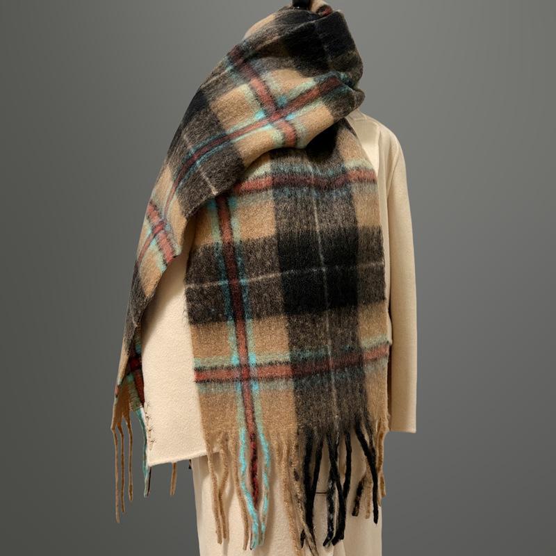 Women's Faux Cashmere Plaid Scarf - Korean Style, Thick & Warm Autumn/Winter Shawl