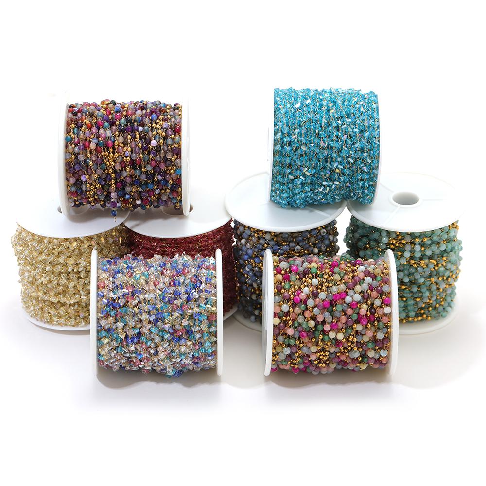 1 Meter Stainless Steel Beaded Triangle Glass Crystal Chains for DIY Jewelry Findings Necklace Bracelet Supplies Earrings Making