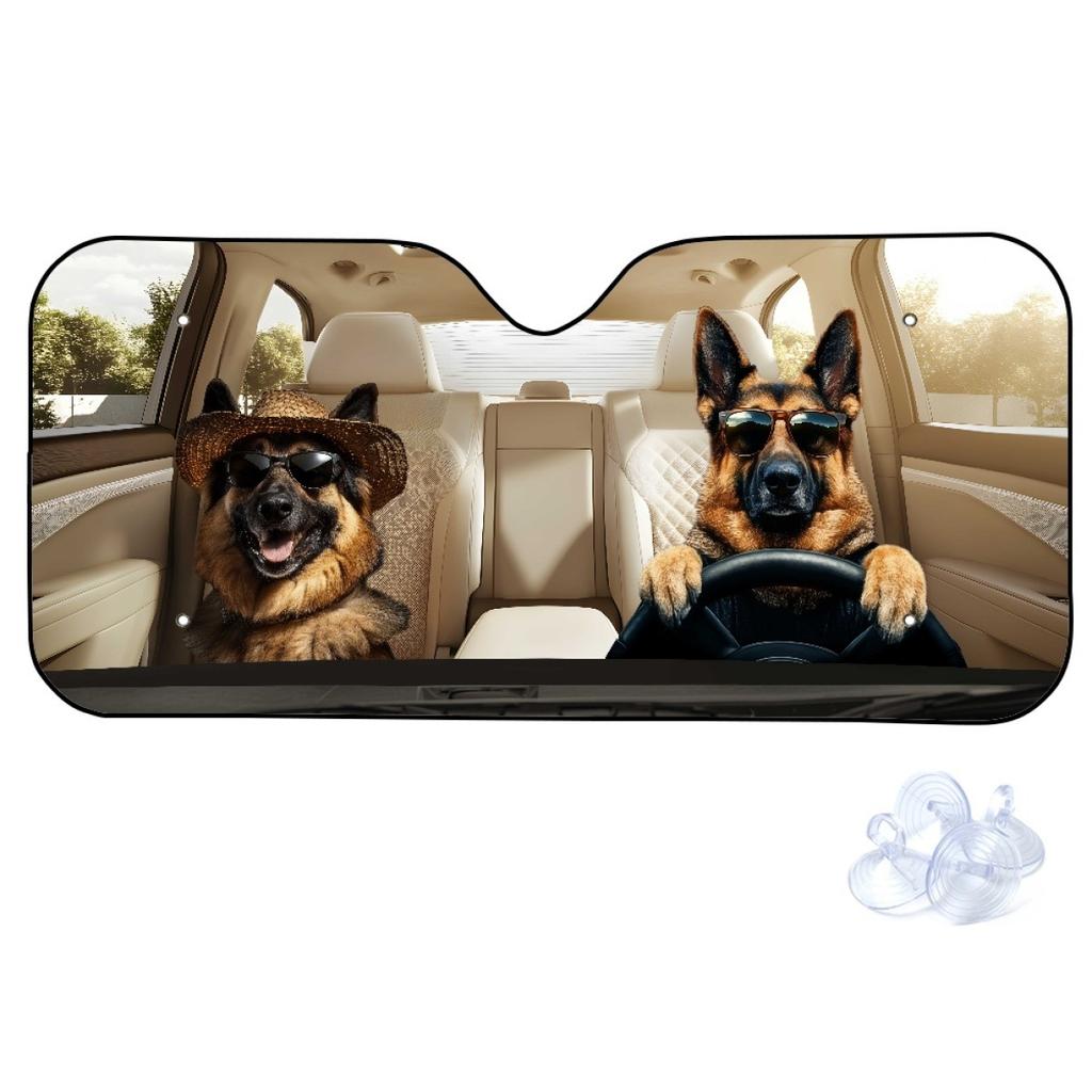 [Cute Pet Who Can Drive] Car Sunscreen Visor Front Gear Animal Driving Printed Aluminum Foil Folding Light Baffle