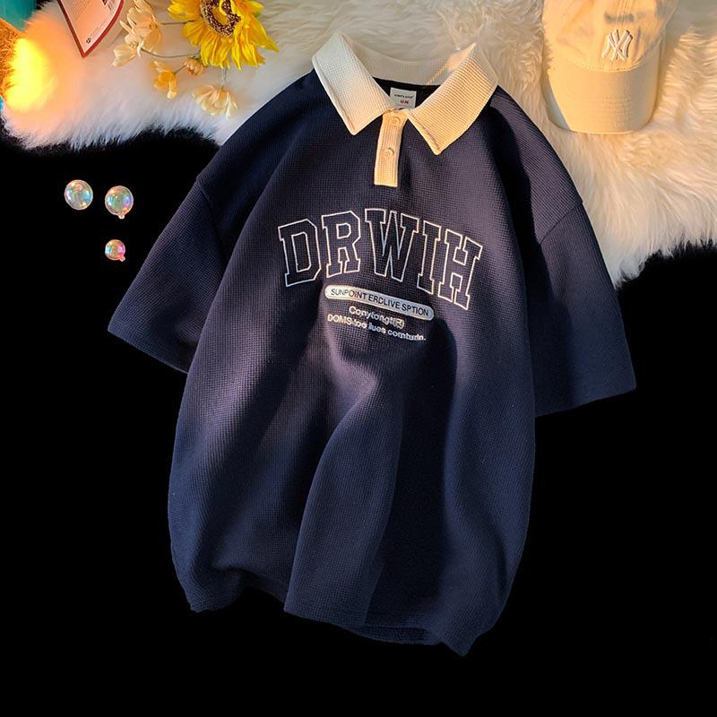 

Мужская модная рубашка-поло свободного кроя с лацканами в стиле ретро 2023 года — короткий рукав, универсальный стиль XXL