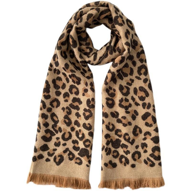 

Leopard Print Scarf Autumn and Winter Women s Warm Thickening European and American Style Versatile Imitation Cashmere Shawl 65*185cm