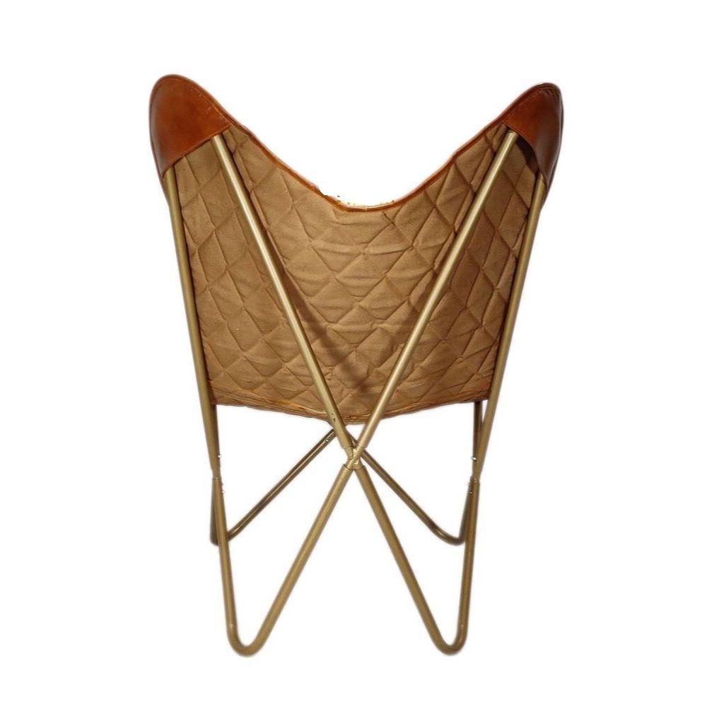 Leather Butterfly Chair, Brown Shaded Padding Leather Butterfly Chair, Black and Golden Frame, Home Decor Chair, Easy To Assemble