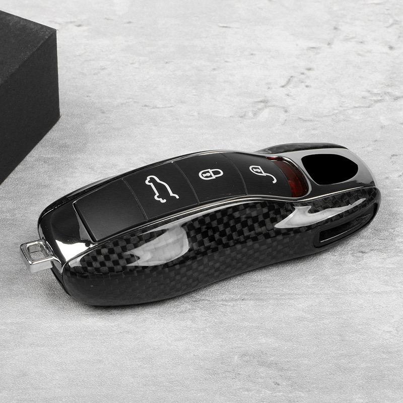 Real Carbon Fiber Key Fob Cover Auto Remote Case Shell for Porsche 718 911 Panamera Cayenne Macan Boxster Cayman Keychain Trim