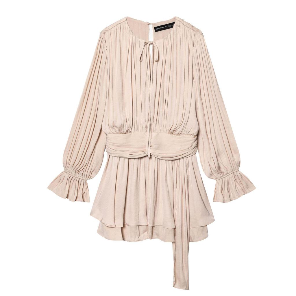 European American Style Autumn 2025 Lace-up Waist Long-Sleeved Dress