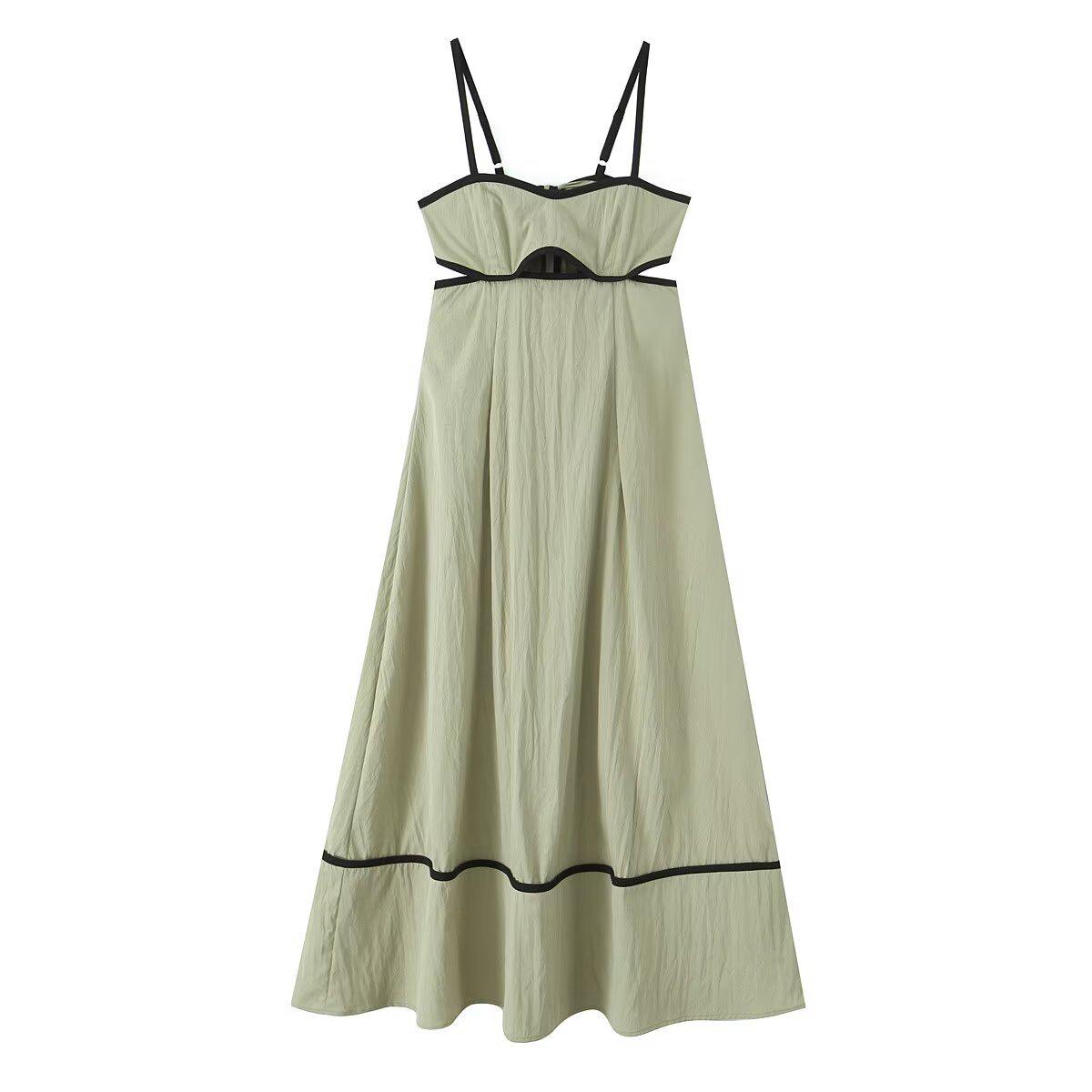 

2025 Весна Женское Европейско-Американское Повседневное Платье-Слинг с Цветными Блоками M зелёный