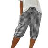 Pantaloncini casual da donna a quadri al ginocchio con coulisse in vita, vestibilità ampia, con tasche, per l'uso quotidiano