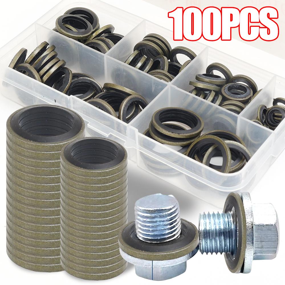 200/100pcs Car Oil Pan Drain Gasket Drainage Bolt Pad Rubber Oil Drain Plug Gasket Replaceable Seal Set M6 M8 M10 M12 M14 M16