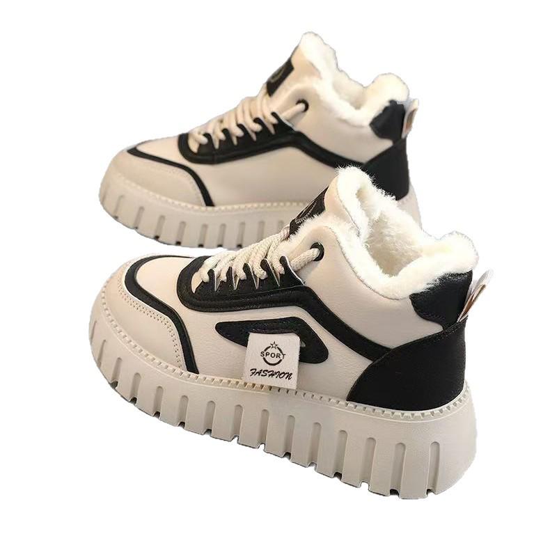 Pantofi casual de damă cu talpă medie, din bumbac gros, stil coreean – Călduroși și confortabili pentru iarnă