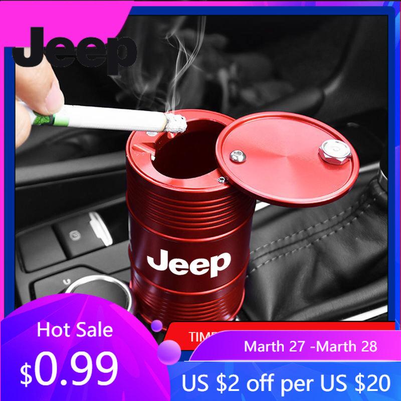 Cinzeiro para Carro Jeep com Tampa à Prova de Cheiro Metal Portátil Porta-copos para Jeep Renegade Compass Grand Cherokee Wrangler Patriot