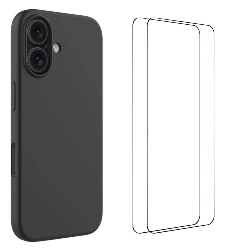 For iPhone 16 Phone Case WANLONFENG GJ Series Liquid Silicone TPU Cover Large Cutouts with 2Pcs Screen Film