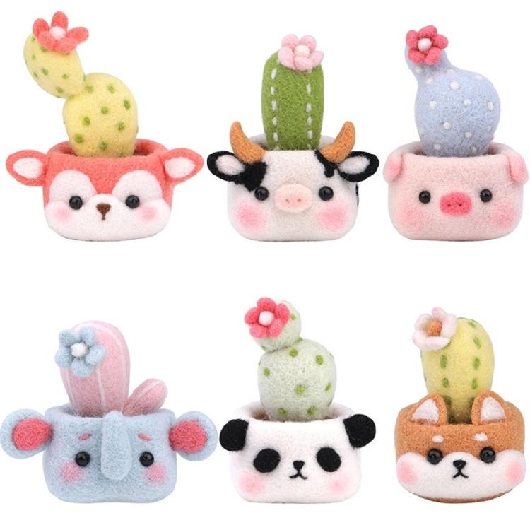 Animal Succulent Plant Needle Felting Supply, Beginner Wool Felt Tool with Needle, Instruction, Wool Roving, Wood Handle