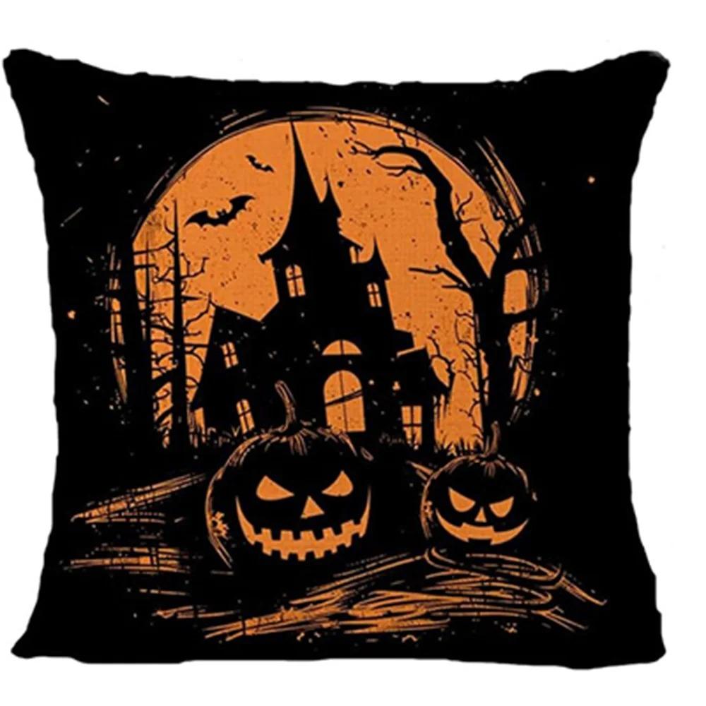 1pc Weird Halloween Pillowcase Pumpkin Castle and Bat Design Soft and Comfortable Printed Pillowcase for Bedroom Sofa Window