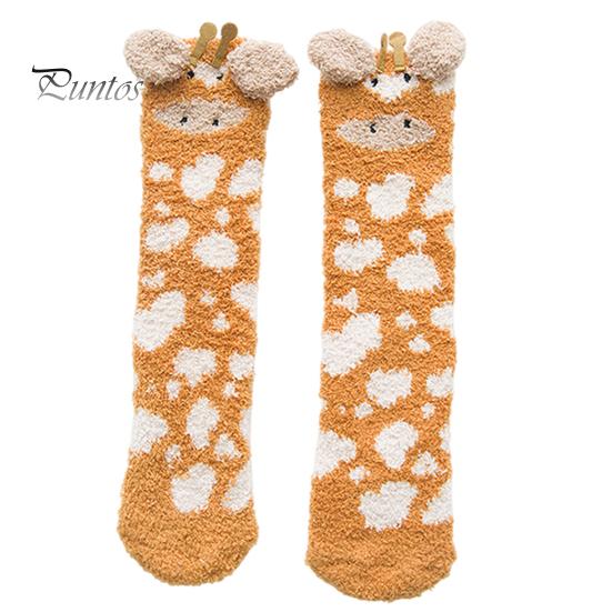 Mid Calf Socks 1 Pair Adults Cartoon Cat Rabbit Alpaca Giraffe Chick Fuzzy Fluffy Thickened Coral Fleece Stretchy Keep Warm Autumn Winter Floor