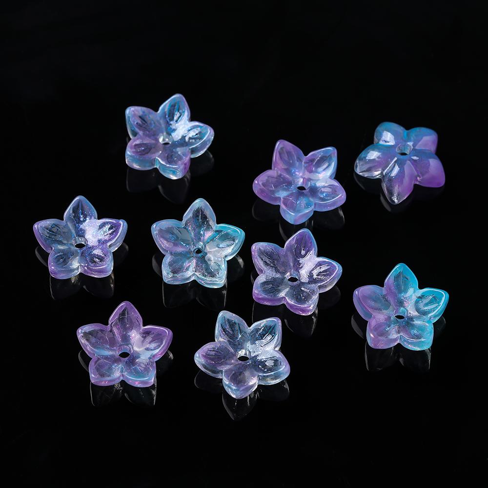 20pcs Glass Flower Shaped Beads Caps Five Petaled Flowers Loose Spacer Beads for DIY Jewelry Making Bracelet Necklace Supplies