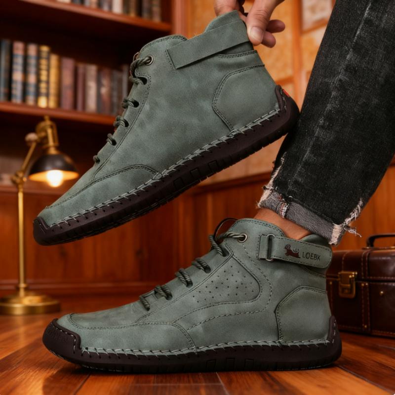 Retro Handmade Stitched Men's High-Top Leather Boots Buckle Strap Casual Shoes  New Comfortable Non-Slip Flat Luxury Shoes