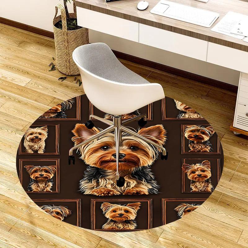 1PC Yorkshire Terrier Non-Slip Floor Round Carpet, Office, Family, Bedroom, Large Area Rug Indoor Rugs,  Durable PolyesterH0357