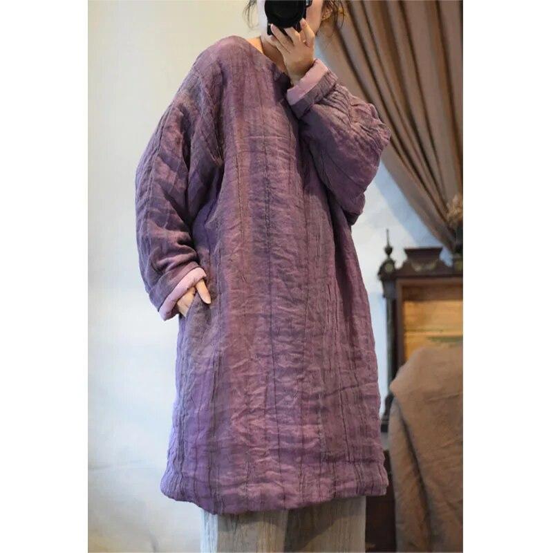 Johnature Povlečení Vintage styl jednobarevné bavlněné oblečení zimní žena s dlouhými rukávy, volné bavlněné oblečení