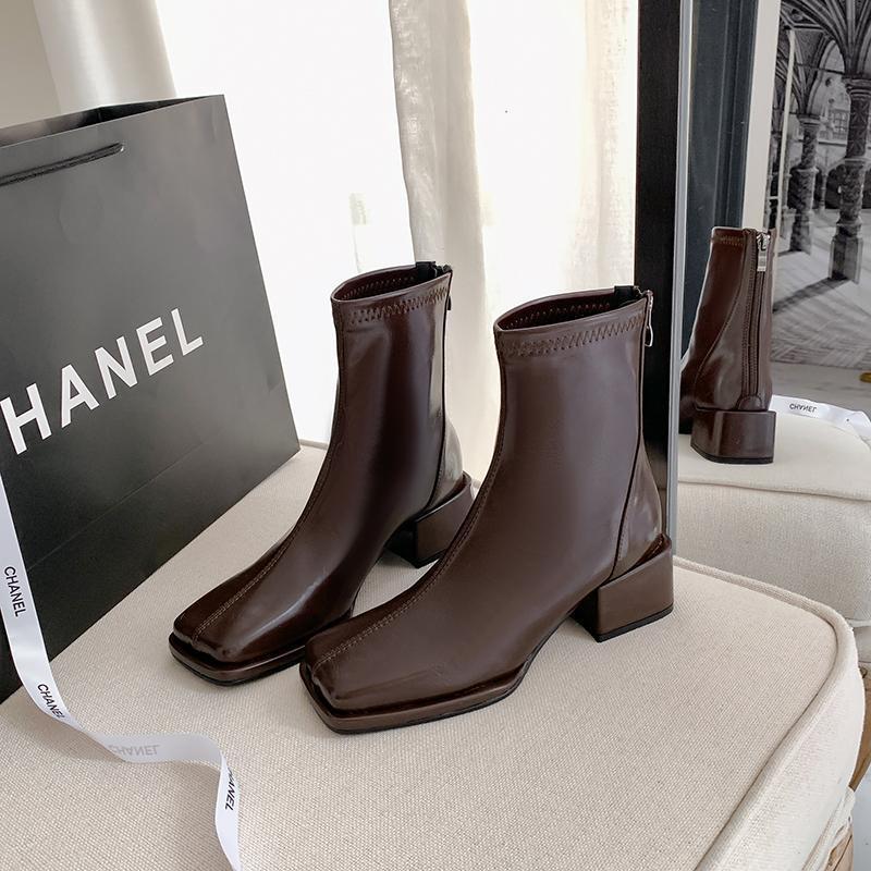 

Осень 2025 новые женские ботинки модные и универсальные европейский и американский стиль квадратный носок короткие ботинки женские толстый каблук тонкие ботинки женские C 39