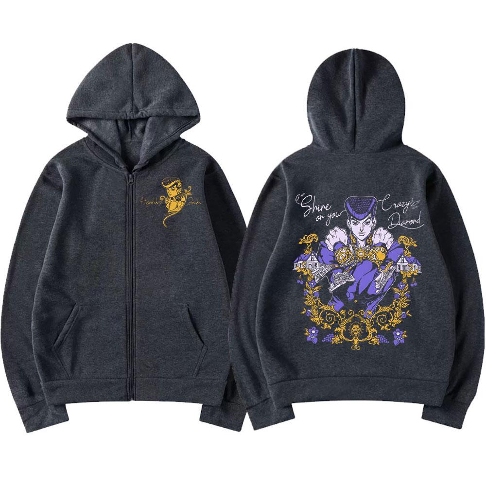 Anime Jojo Bizarre Adventure Zipper Hoodies Higashikata Josuke Manga Zip Up Sweatshirts Men Women Fashion Casual Pullovers Coats