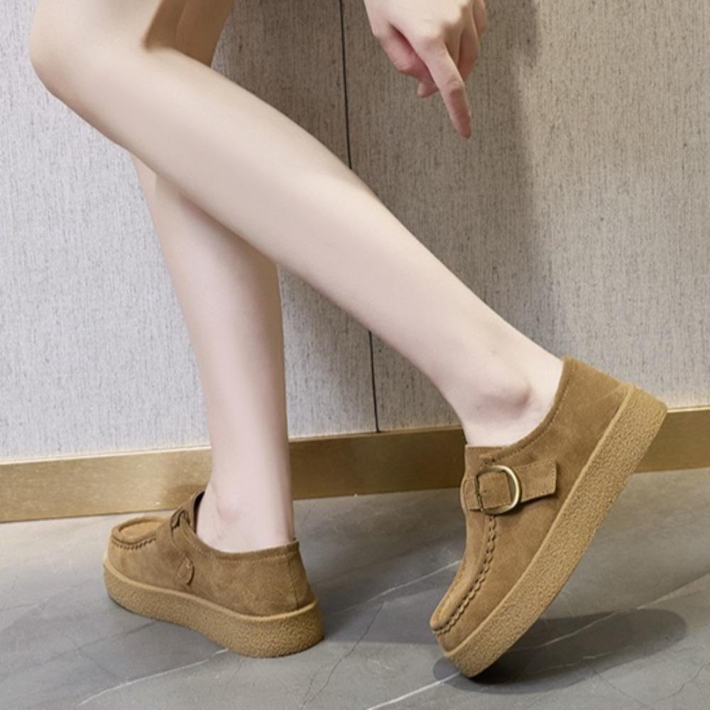 Women's Loafers Genuine Leather Woman Shoes Spring New Matte Leather Casual Shoes Women's Platform Belt Buckle Women's Shoes
