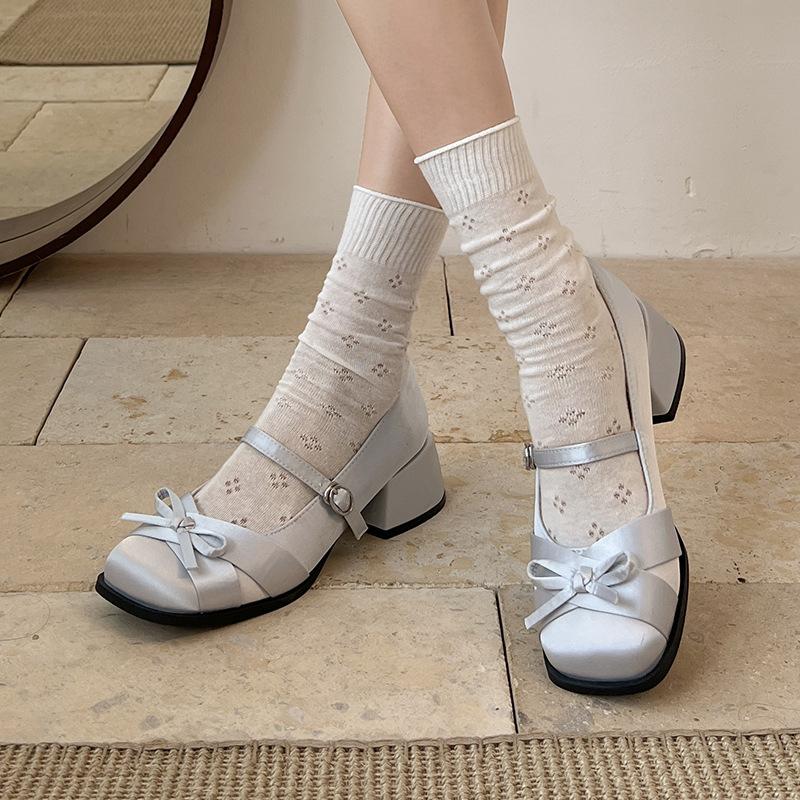 Retro High-end French Square Head Thick Heel Light Mouth Single Shoes Women's Summer 2025 New with Skirt Fairy Mary Jane Shoes