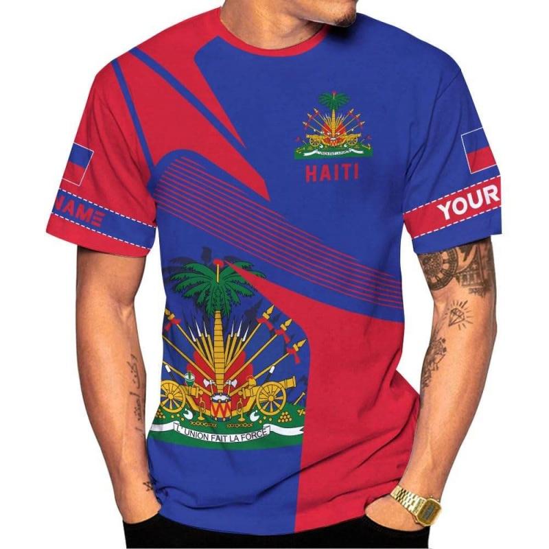 Haiti National Emblem Pattern T-Shirt For Men Customized 3D Printed Tees Summer Casual Loose T Shirts O-Neck Top Short Sleeves 6XL 980₽
