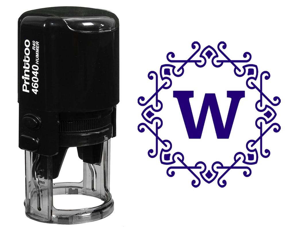 Printtoo Self Inking Office Stationary Octagon Celtic Swirl Frame Alphabet W Monogram Initial Rubber