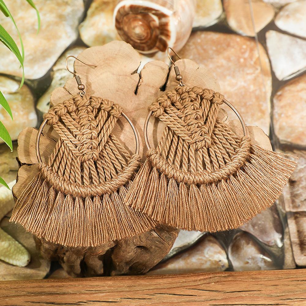 19 párů Boho náušnic Vintage hnědá série náušnic Střapcové tkané výrazné geometrické visací náušnice Lehké všestranné dárky
