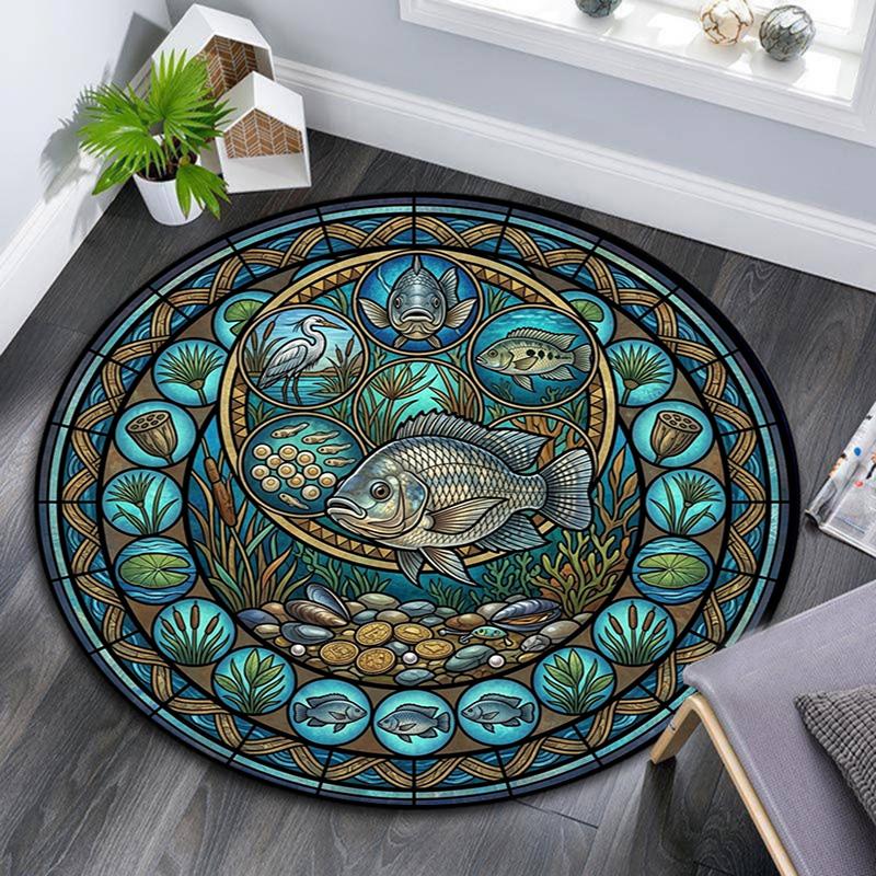 Aquatic Life Glass Round Area Rug Under Office Chairs Bedroom Living Room Home Decor