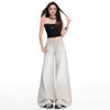 Spring Summer Vintage Sandblast Washed Relaxed Gray Tone Micro Flare Comfy Casual Denim Long Pants Ladies Casual Pants Oversize Denim Trousers