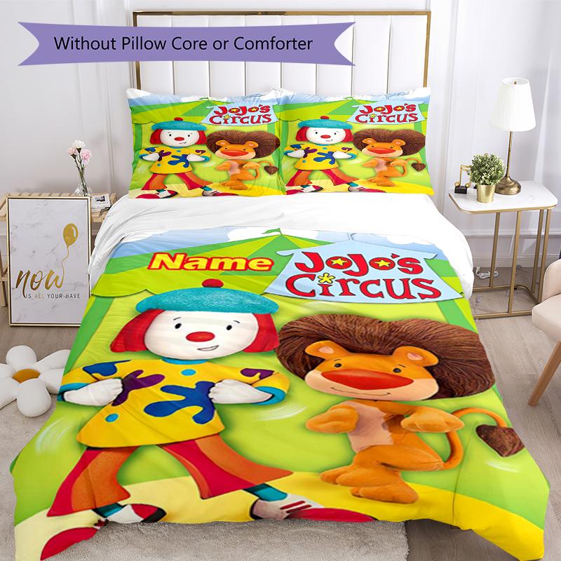 3pcs Custom Name JoJo's Circus Bedding Set Duvet Cover Closure Includes 1 Duvet Cover & 2 Pillowcases, Soft and Comfortable for All Seasons.
