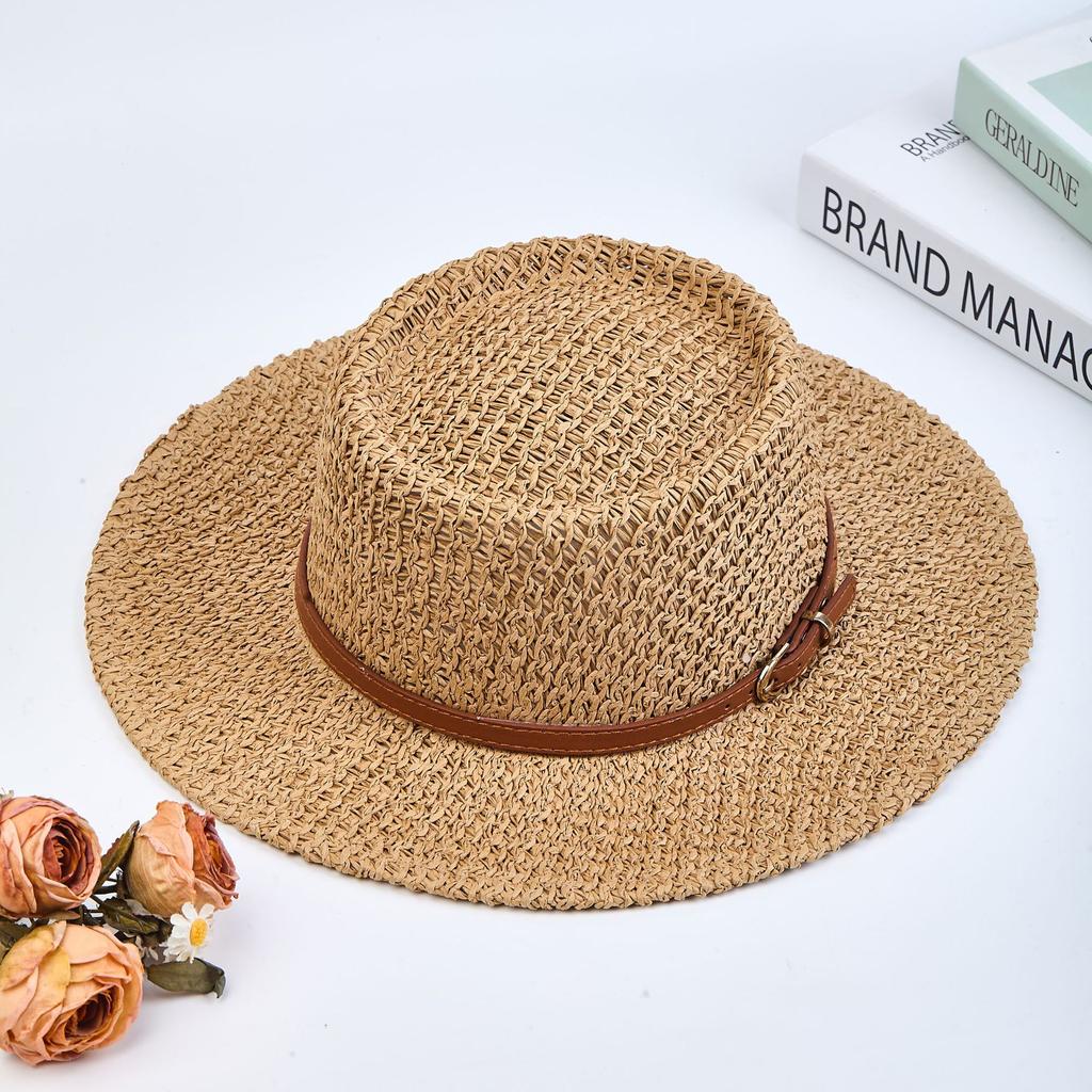 British Retro Travel Flat-top Straw Hat Cut Out Sun Protection Woven Seaside Vacation Beach Hat Top Hat