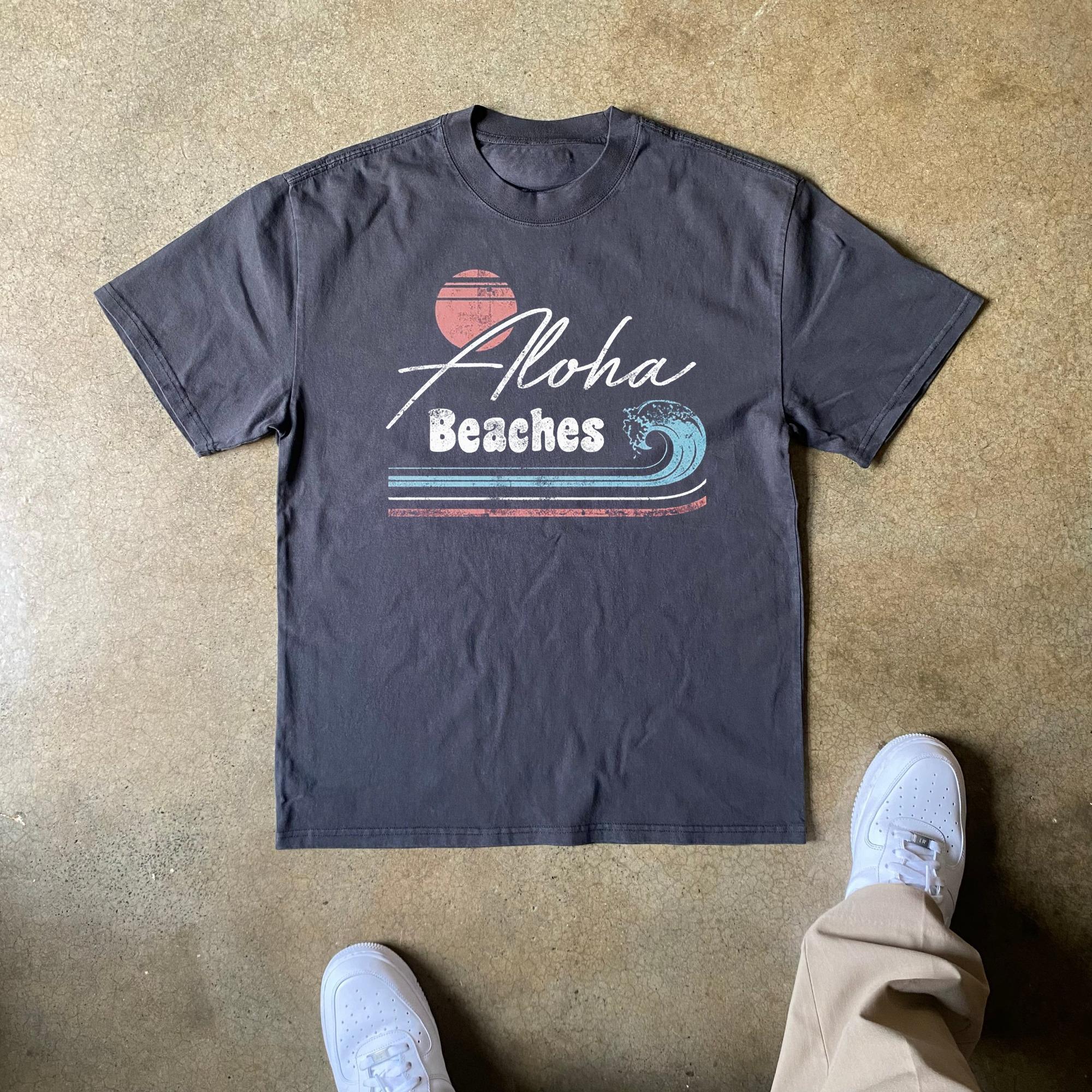 

Aloha Beaches Vintage T-Shirt Men Women Retro Hawaii Graphic Cotton Short Sleeve Streetwear Tee S разноцветный