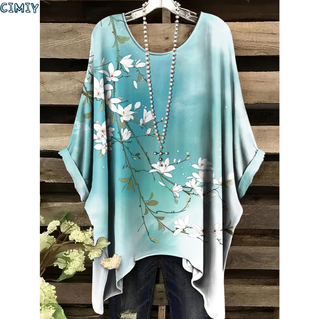 Camiseta con Estampado Floral Elegante Cuello en V Manga Corta Cuello Redondo Ajuste Cómodo Casual Perfecta para Ropa Informal Top para Todas las Estaciones Verano