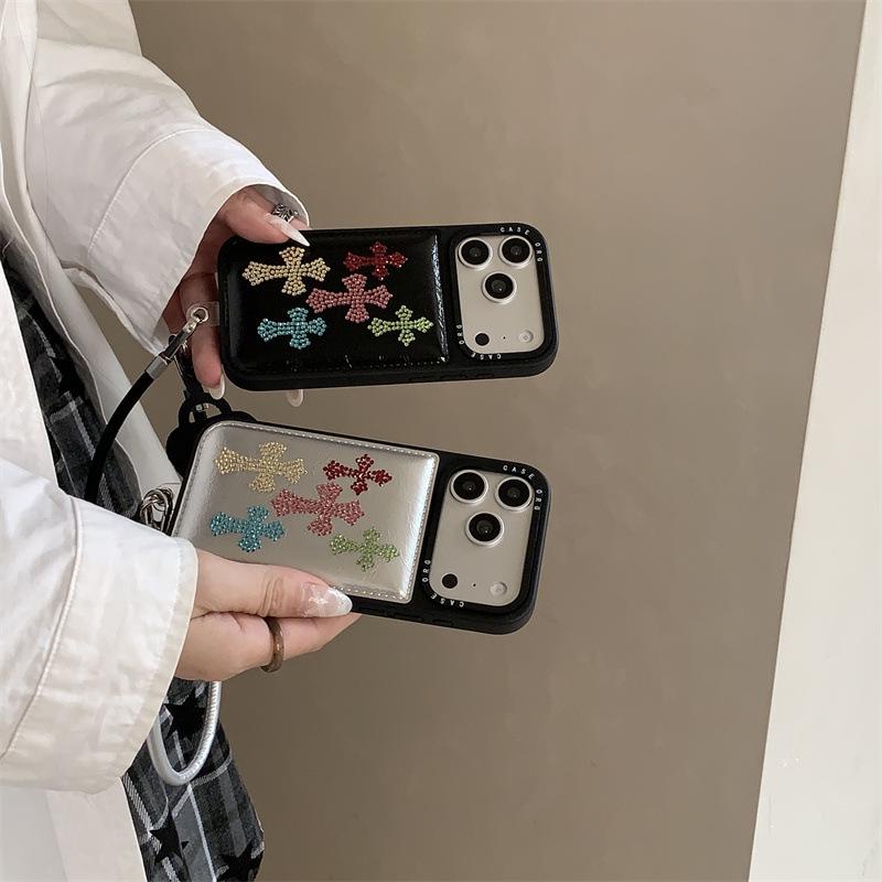 Bunte Strass-Leder-Kreuz-iPhone-Hülle für 17/16ProMax/15/14 - Damen Edition