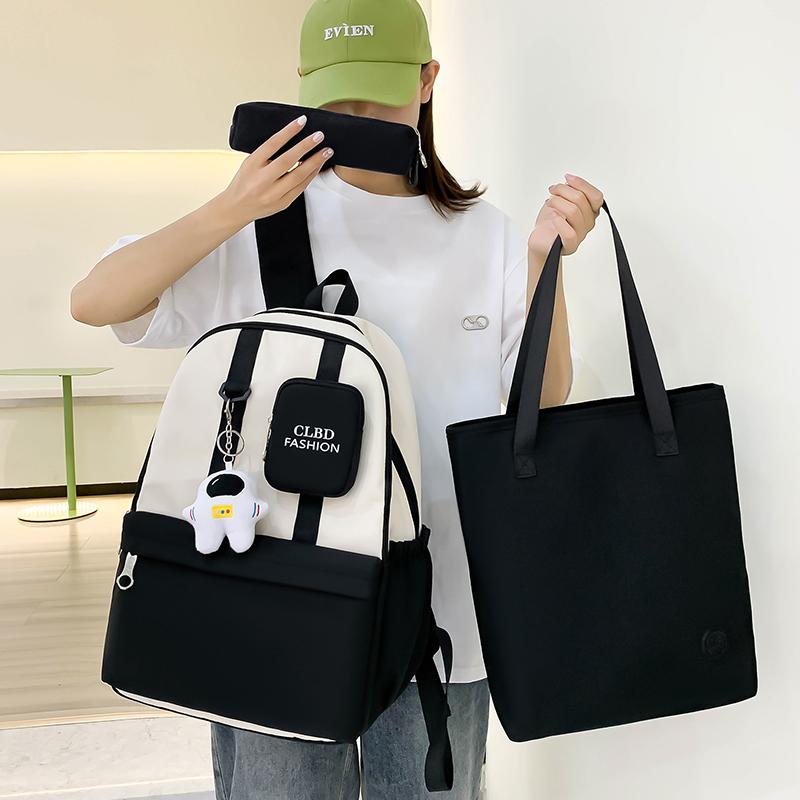 Women's Three-Piece Nylon Backpack Large Capacity Campus Splicing Schoolbag Backpack