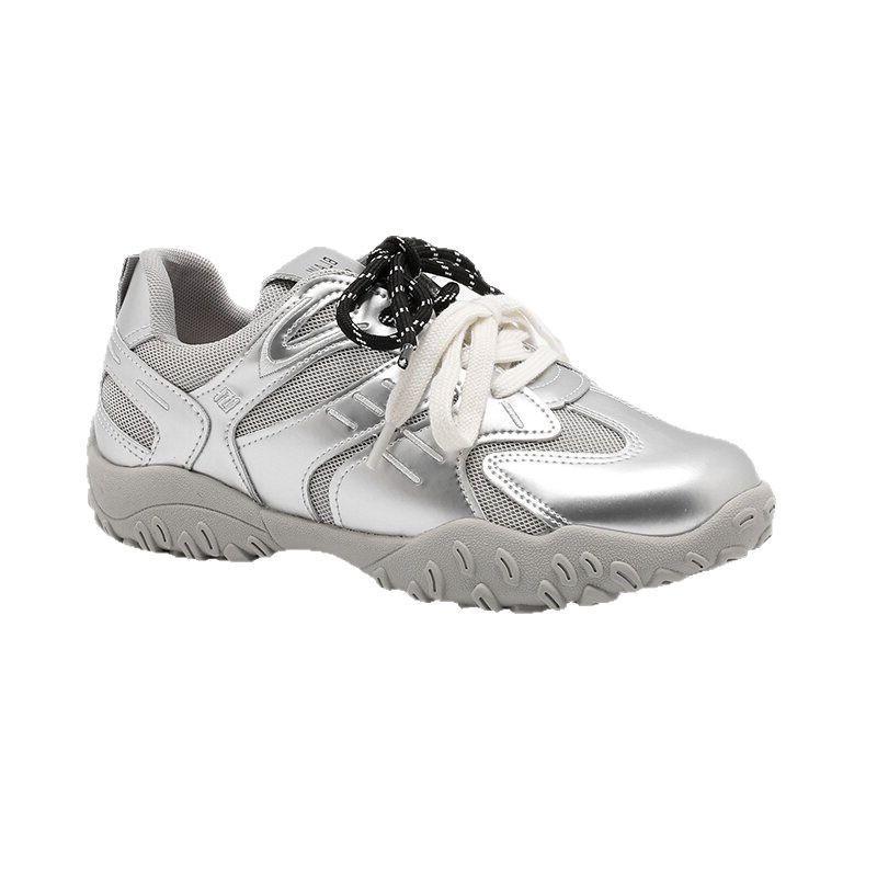 Retro Silver German Training Shoes for Women 2025 Spring New Versatile Platform Sports and Leisure Mesh Breathable Forrest Gump Shoes for Women
