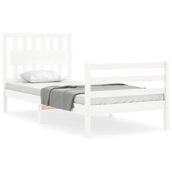 VidaXL Bed Frame with Headboard White Simple Solid Wood 3194277