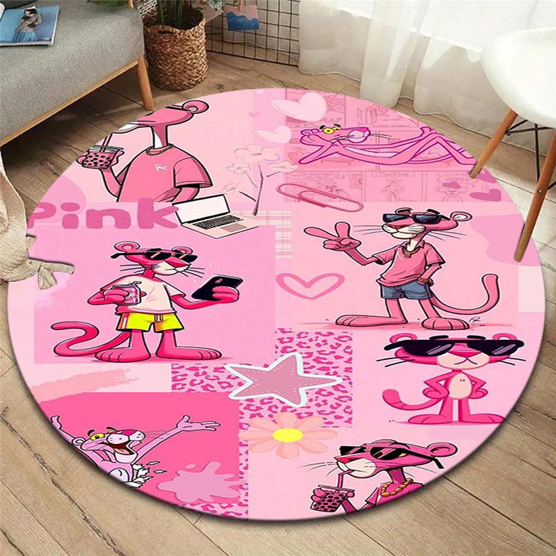 Pink Panther Round Area Rug,Carpet Rug for Living Room Bedroom Sofa Playroom Decor,Non-slip Floor Mat