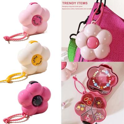 Cute Flowers Storage Box Pendant Waterproof with Dividers Organizer Box Plastic Dopamine Medicine Box Pills