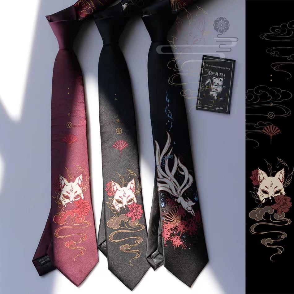 Embroidered Nine Tailed Fox Japanese Anime Jk Necktie In Chinese Style