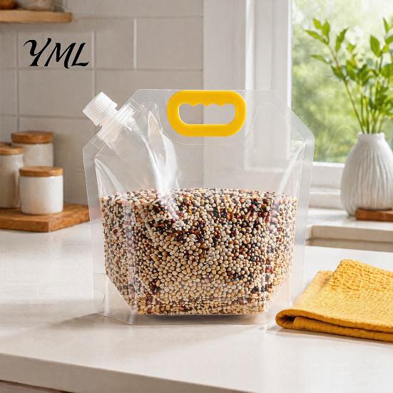 Reusable Food Storage Bags 5PCS Grain Bag with Handle, Large Capacity Cereal Container, Vertical Standing Pouch Organizer, Moisture Proof for