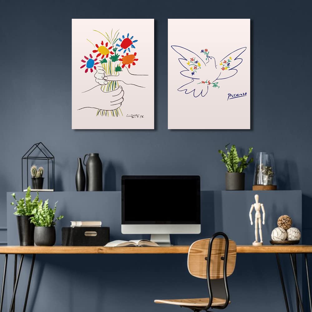 Picasso "Hand Holding a Bouquet" "Flowers and Doves" Picasso Poster Art Panel Picasso Painting Art Panel Art Frame Modern Poster Decorative Painting C