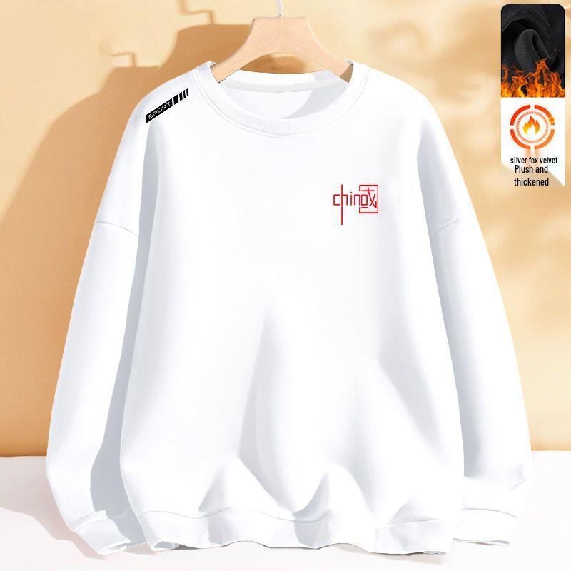 

Men s Autumn/Winter Long-Sleeved Printed Hoodie: Trendy, Loose-Fit, Plus Velvet, Casual Round Neck for Young Students L (recommended 100-115 catties)