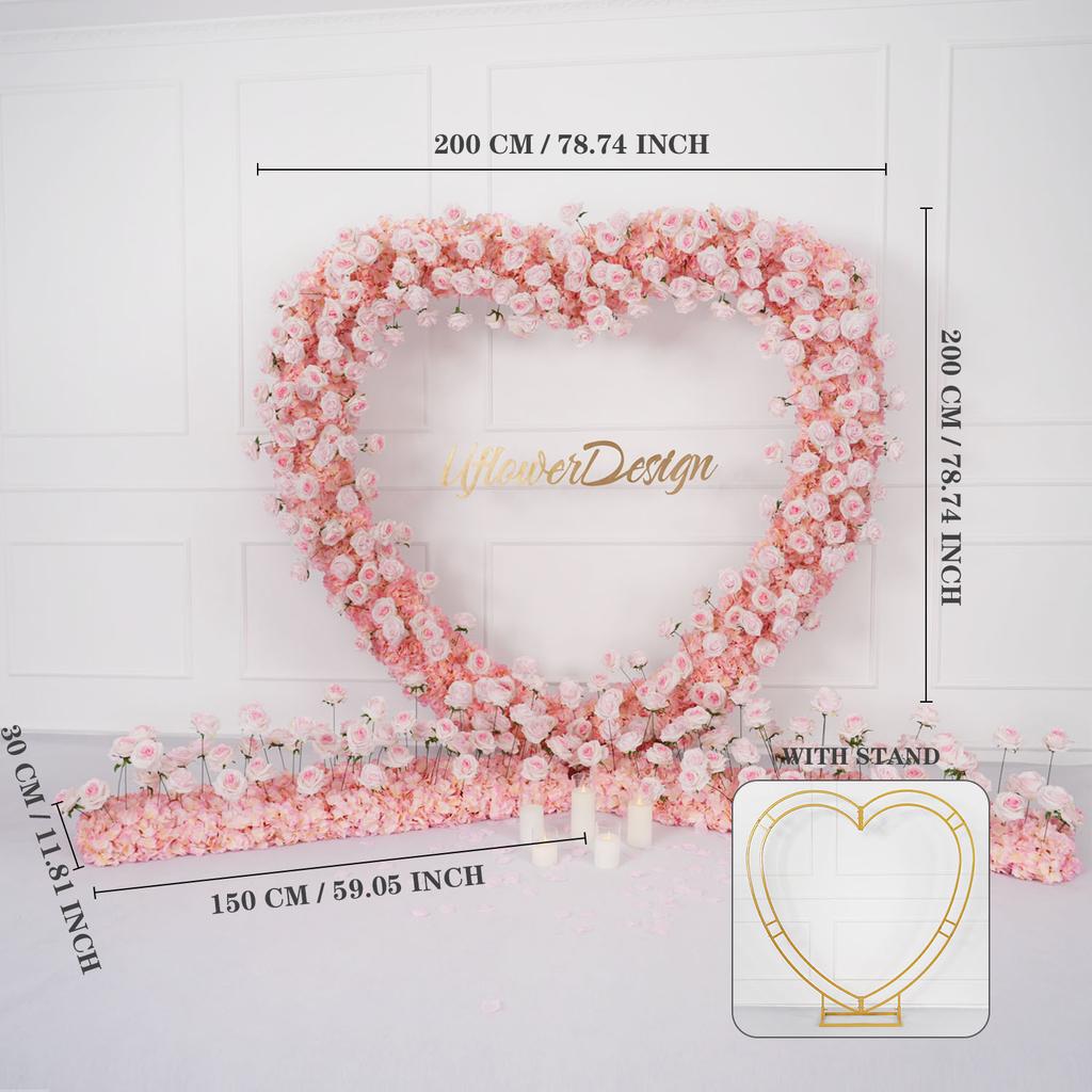 Uflower Heart-Shaped Frame Arch Wedding Backdrop Luxury Red Rose Floral Arrangement Decor with Cloth Base for Special Occasions
