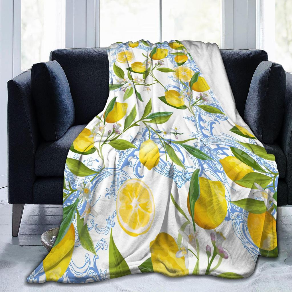 Lemon Series Printed Blanket Single Layer Fleece Blanket Quilt, Home Sofa Blanket Lunch Break Air Conditioning Blanket Cover