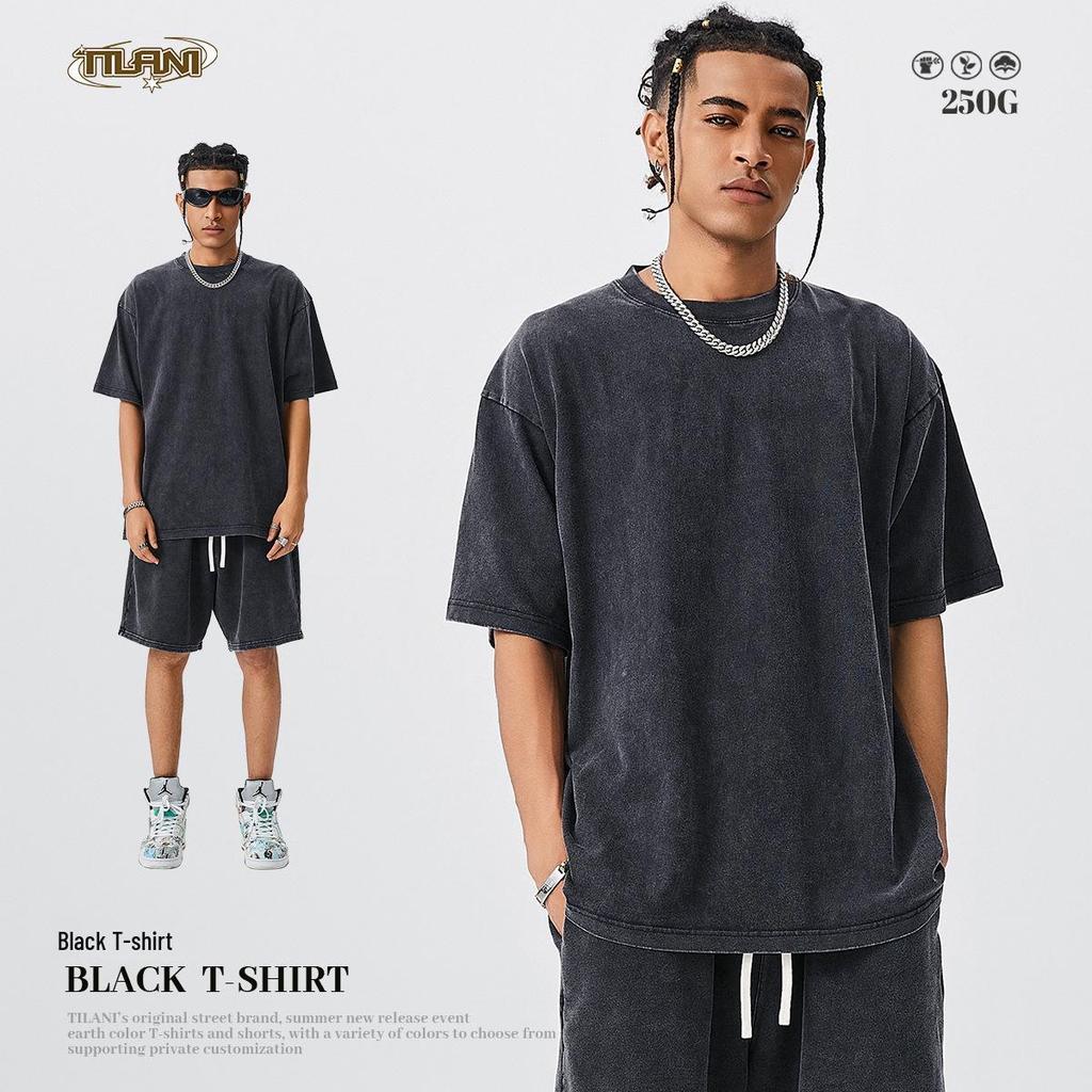 TILANI Men's Retro Washed Cotton Short-Sleeve T-Shirt