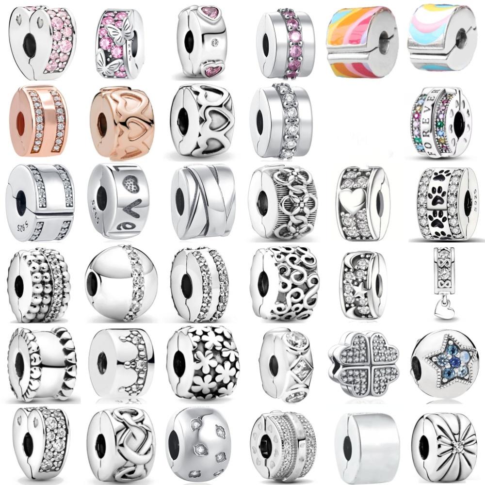 S925 Silver Zircon Butterfly Moon Star Heart Charm Clip Beads for DIY Bracelet Jewelry Women Fashion Accessories